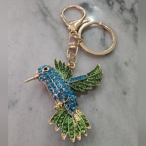 Blue & Green Hummingbird Crystal Keychain Bag Charm